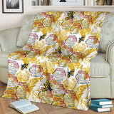 Cool Bee Honeycomb Leaves Pattern Premium Blanket