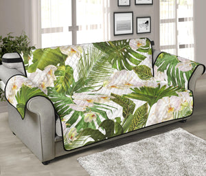White orchid flower tropical leaves pattern Sofa Cover Protector