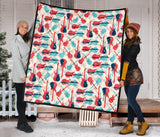 Red Blue Guitar Pattern Premium Quilt