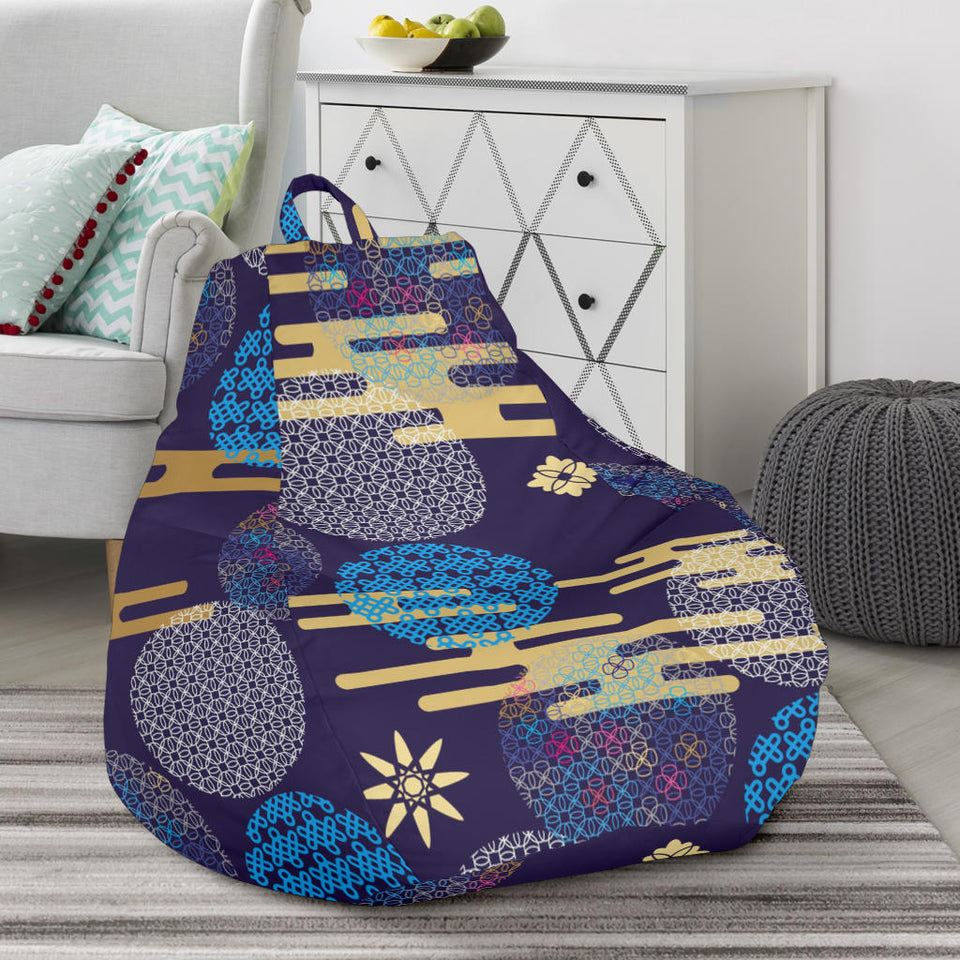Blue Japanese Pattern Cloud Wave Flower Bean Bag Cover