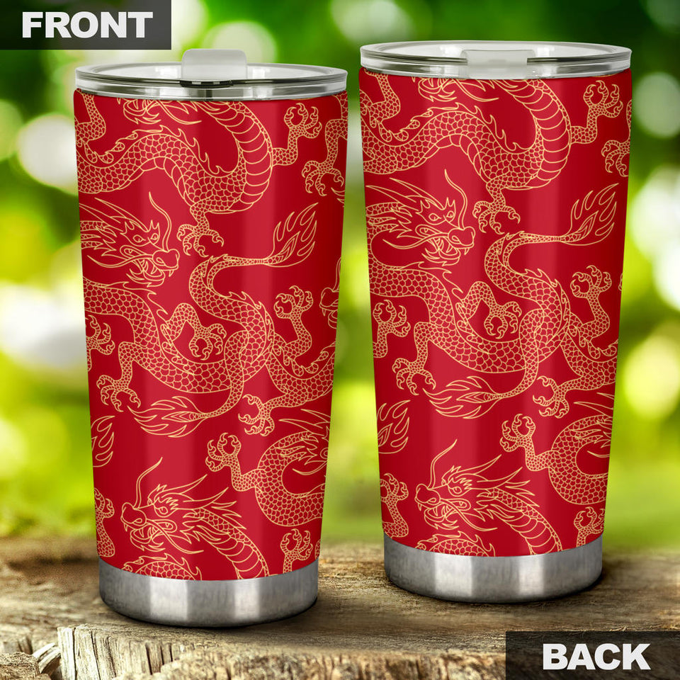 Gold Dragons Red Background Tumbler