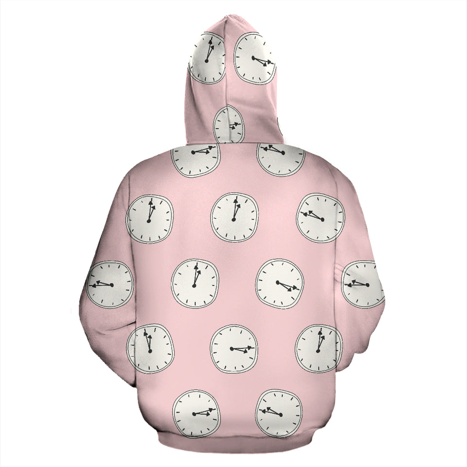 Clock Pattern Pink Blackground Zip Up Hoodie