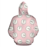 Clock Pattern Pink Blackground Zip Up Hoodie