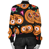 Pumpkin Flowers Spiderweb Halloween Theme Women'S Bomber Jacket