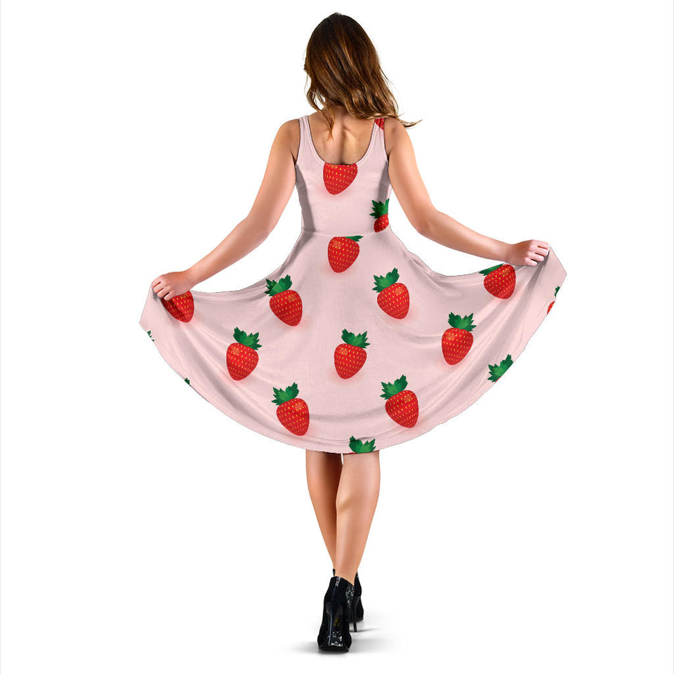 Strawberry Beautiful Pattern Sleeveless Midi Dress