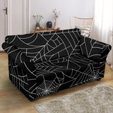 Spider Web Pattern Black Background White Cobweb Loveseat Couch Slipcover