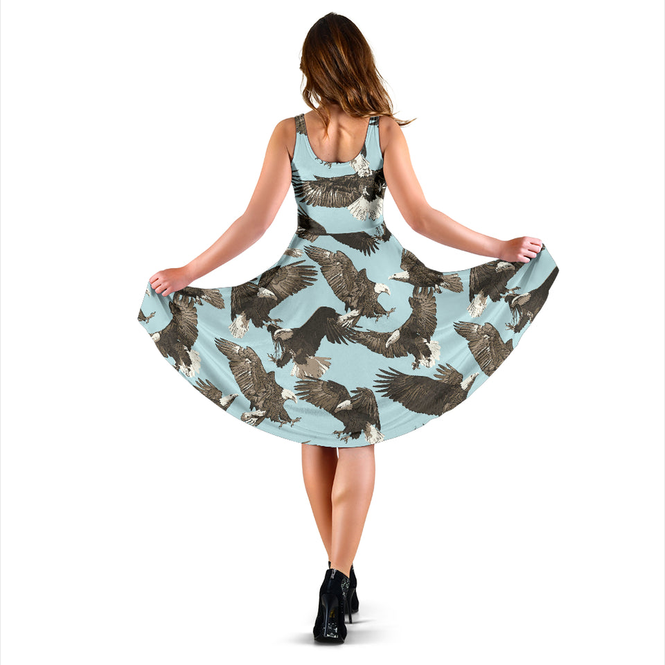 Eagle Pattern Print Design 01 Sleeveless Midi Dress