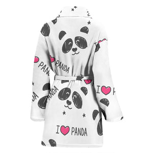 Hand Drawn Faces Of Pandas Pattern Women'S Bathrobe