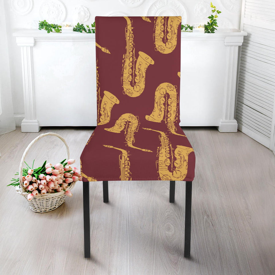 Hand Drawn Gold Saxophone Red Background  Dining Chair Slipcover