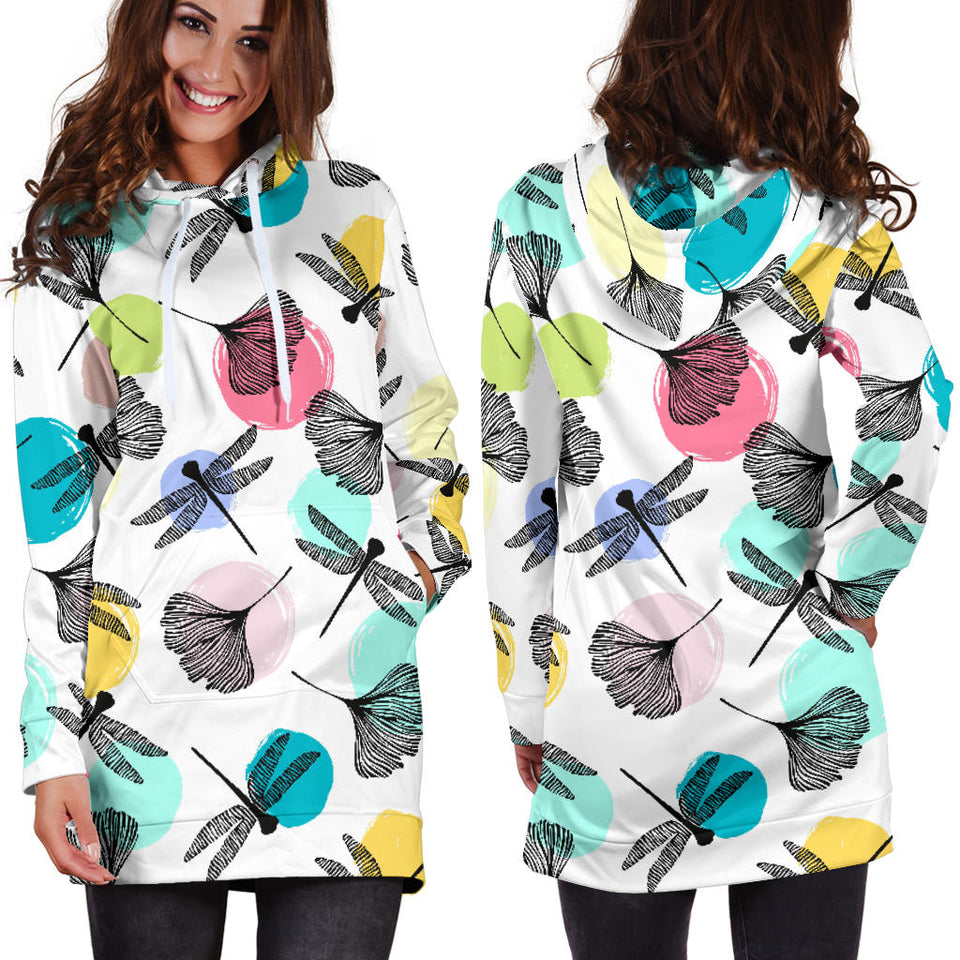 Dragonflies Ginkgo Leaves Pattern Women'S Hoodie Dress