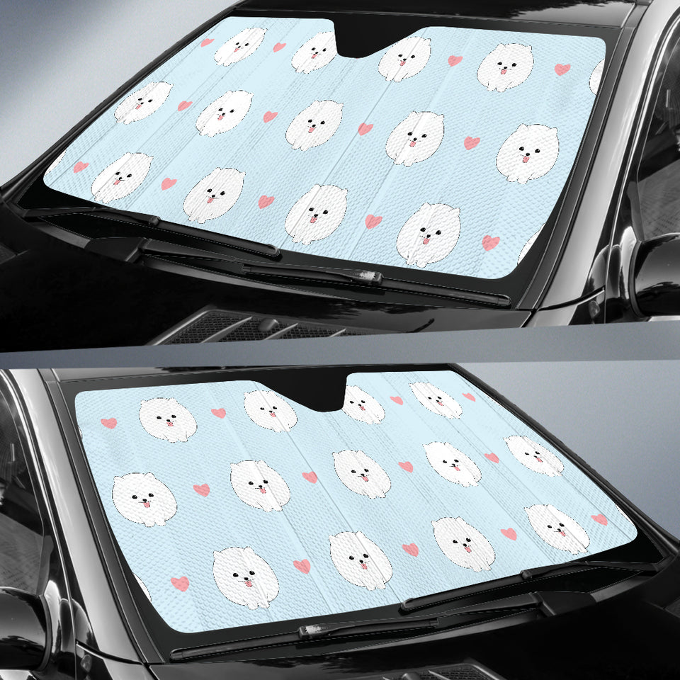 White Cute Pomeranian Pattern Car Sun Shade