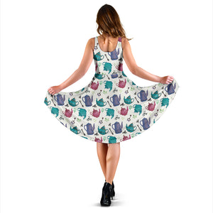 Tea pots Pattern Print Design 05 Sleeveless Midi Dress
