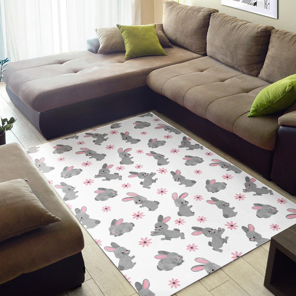 Watercolor Cute Rabbit Pattern Area Rug
