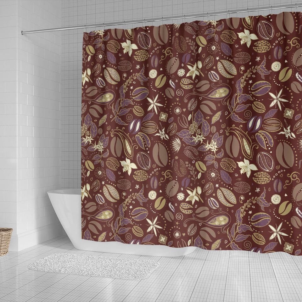 Coffee Bean Flower Pattern Shower Curtain Fulfilled In US