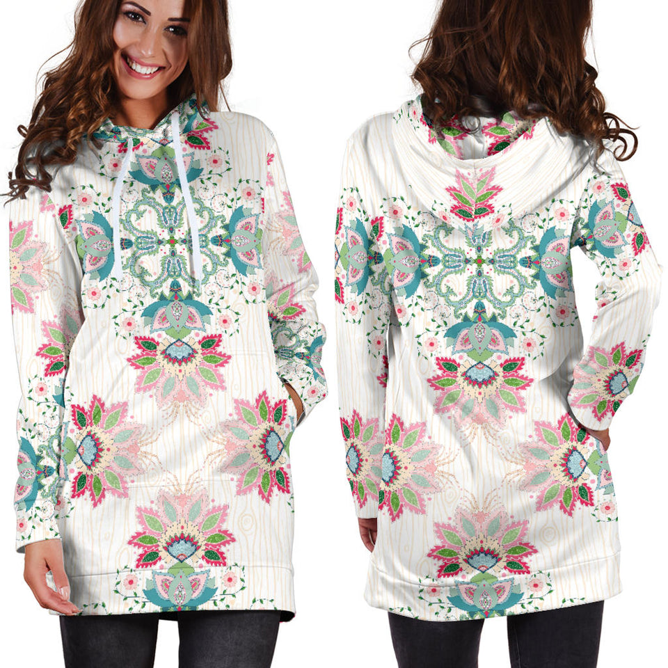 Square Floral Indian Flower Pattern Women'S Hoodie Dress