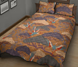 Bonsai bamboo stork japanese pattern brown theme Quilt Bed Set