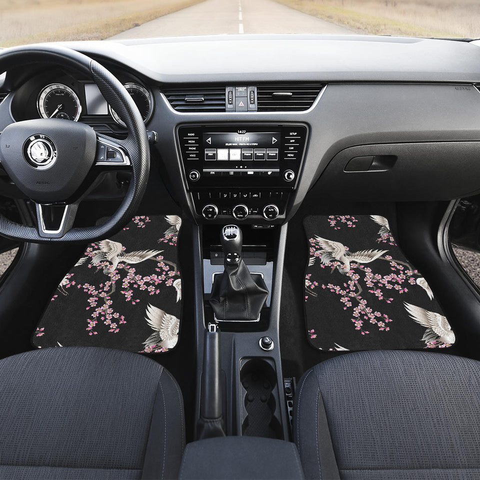 Japanese Crane Pink Sakura Pattern Front And Back Car Mats