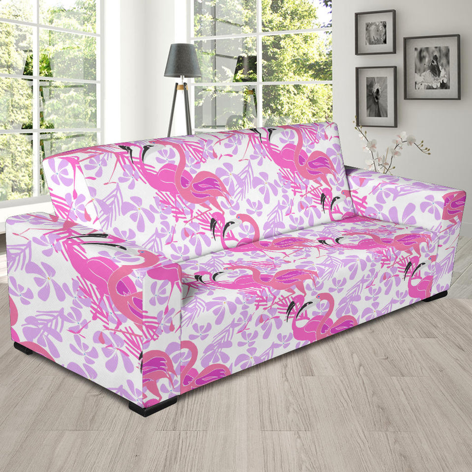 Pink Flamingo Flower Pattern Sofa Slipcover
