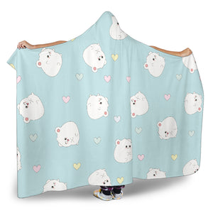 White Cute Hamsters Heart Pattern Hooded Blanket