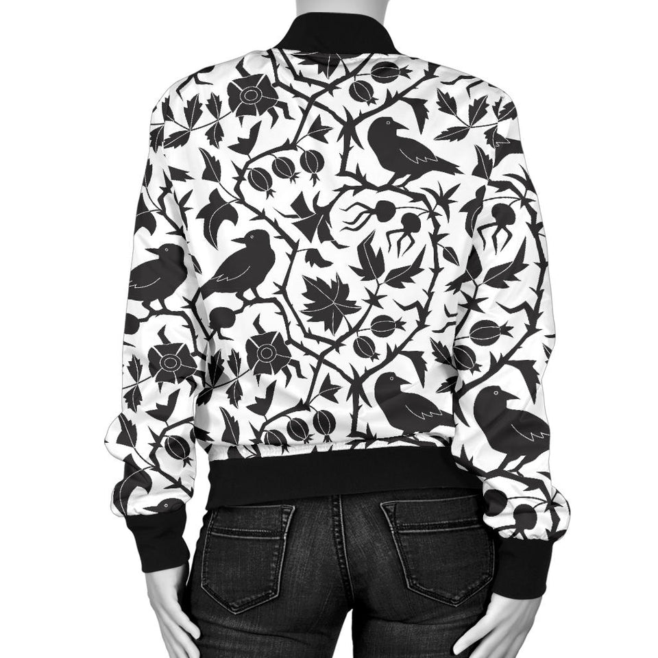 Crow Dark Floral Pattern Women'S Bomber Jacket