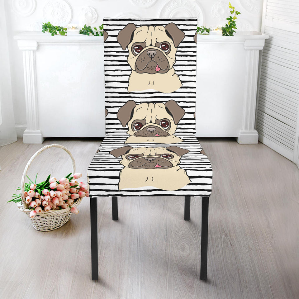 Happy Pug Pattern Dining Chair Slipcover