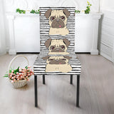 Happy Pug Pattern Dining Chair Slipcover
