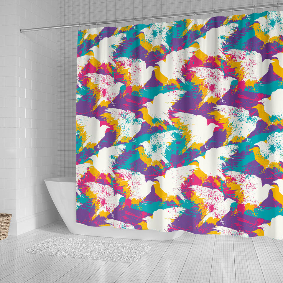 Colorful Crow Illustration Pattern Shower Curtain Fulfilled In US