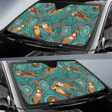 Cute Brown Sea Otters Ornamental Seaweed Corals Green Water Car Sun Shade