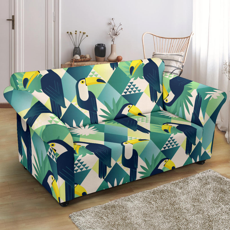 Toucan Tropical Leaves Design Pattern  Loveseat Couch Slipcover