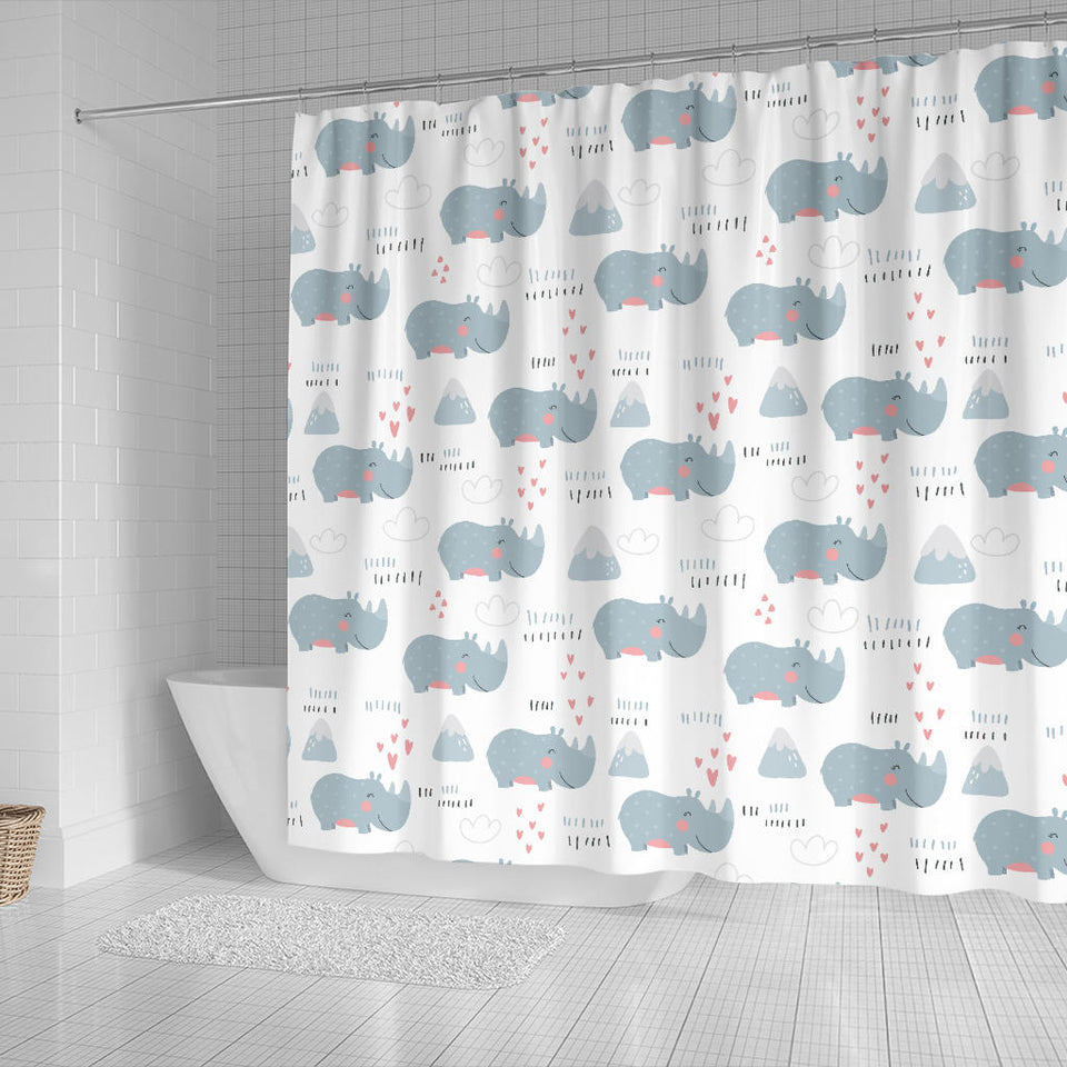 Cute Rhino Heart Pattern Shower Curtain Fulfilled In US