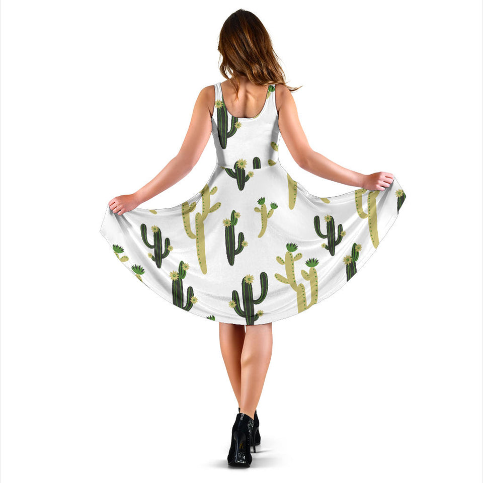 Cute Cactus Pattern Sleeveless Midi Dress