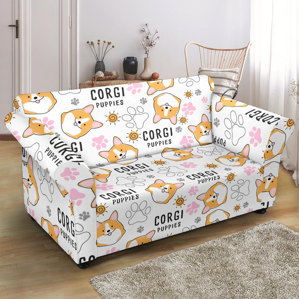 Corgi Dog Pattern Loveseat Couch Slipcover