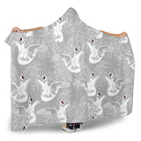 White Swan Gray Background Hooded Blanket