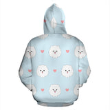 White Cute Pomeranian Pattern Zip Up Hoodie