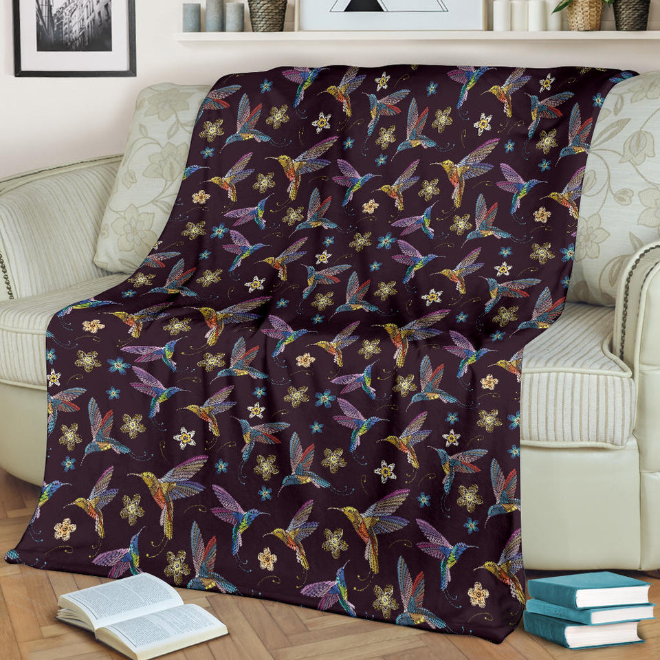 Hummingbird Pattern Print Design 04 Premium Blanket