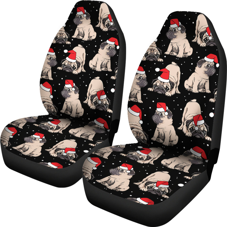 Christmas Pugs Santa_S Red Cap Pattern  Universal Fit Car Seat Covers