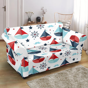 Cute Color Paper Sailboat Pattern Loveseat Couch Slipcover