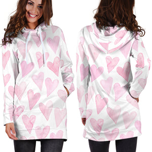 Watercolor Pink Heart Pattern Women'S Hoodie Dress