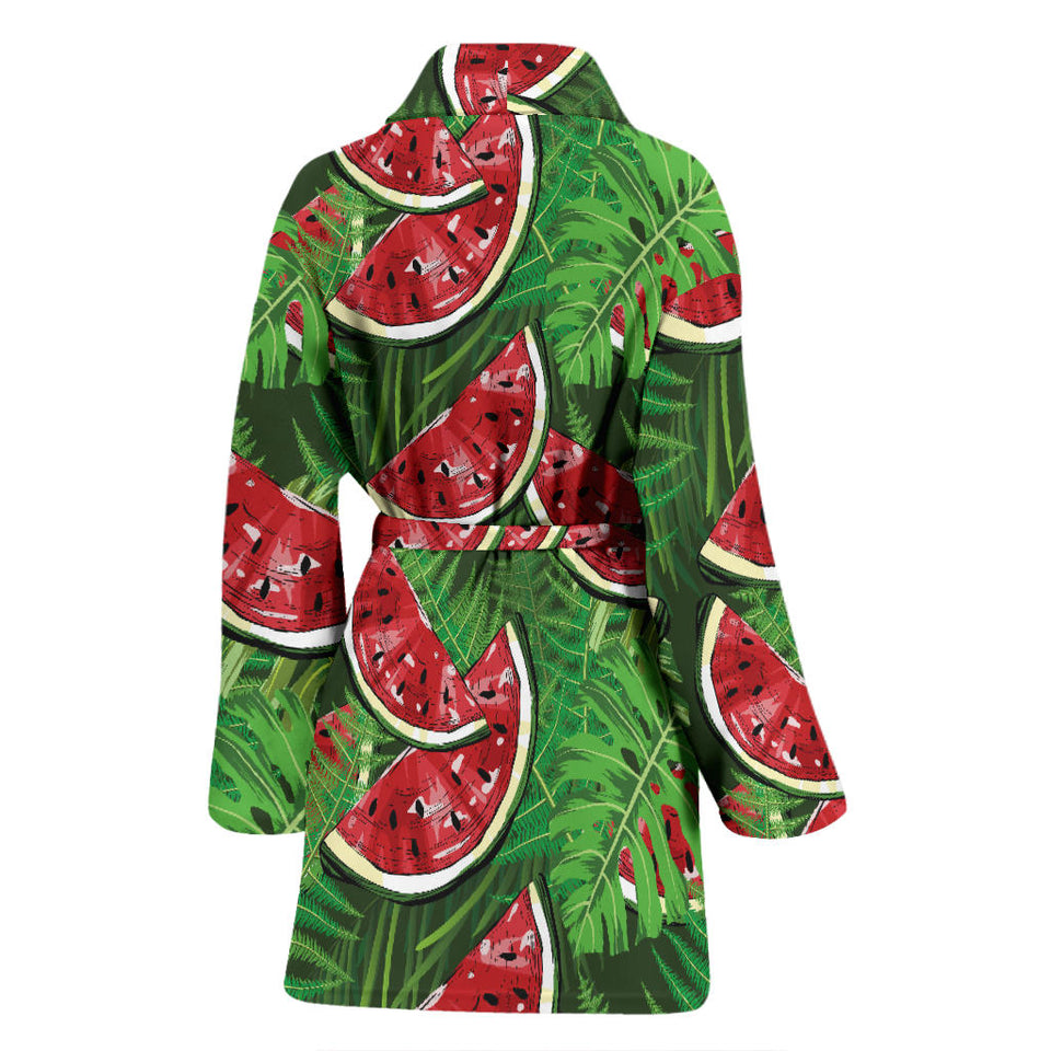 Watermelons Tropical Palm Leaves Pattern Background Women'S Bathrobe