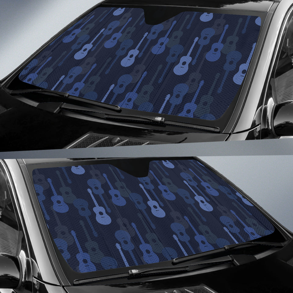 Blue Theme Guitar Pattern Car Sun Shade
