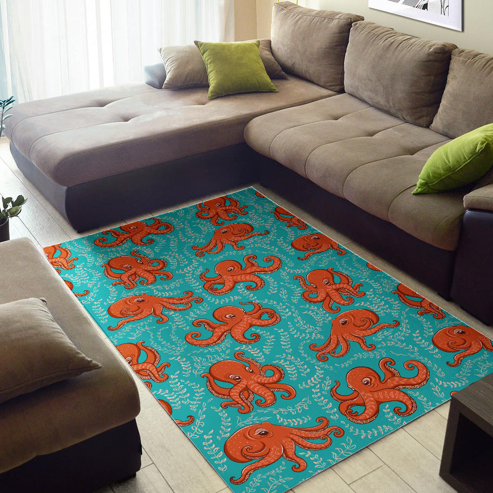 Octopus Turquoise Background Area Rug