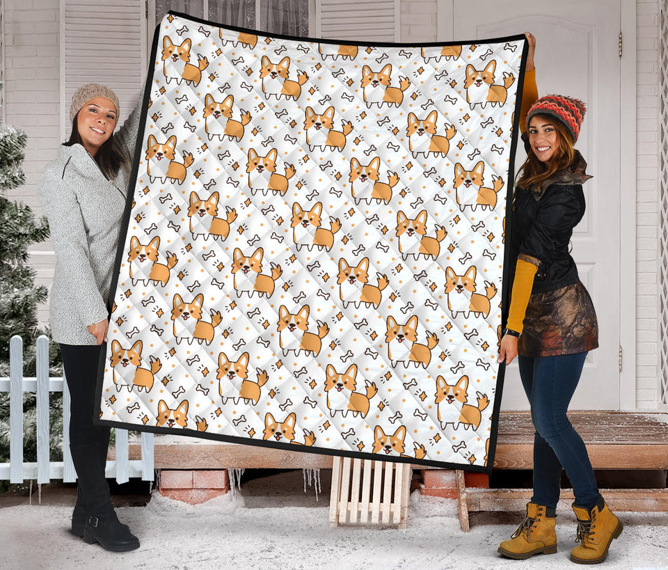 Cute Corgi Heart Star Bone Pattern Premium Quilt