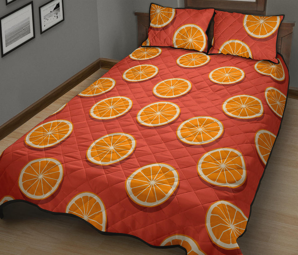 Oranges pattern red background Quilt Bed Set