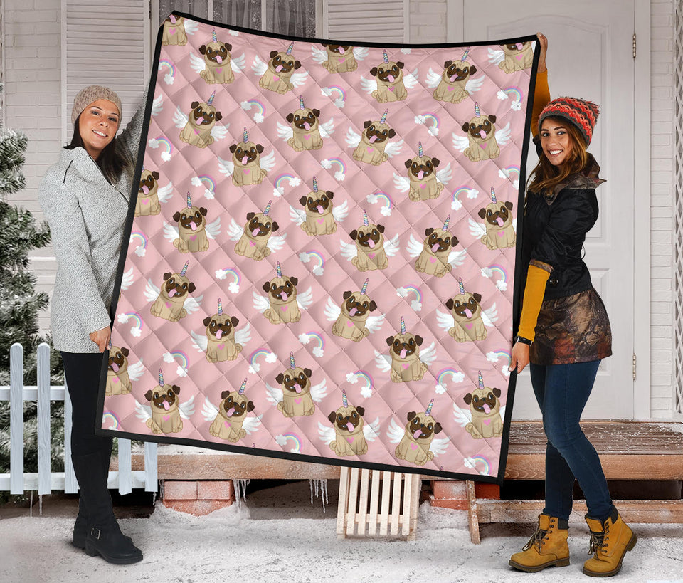 Cute Unicorn Pug Pattern Premium Quilt