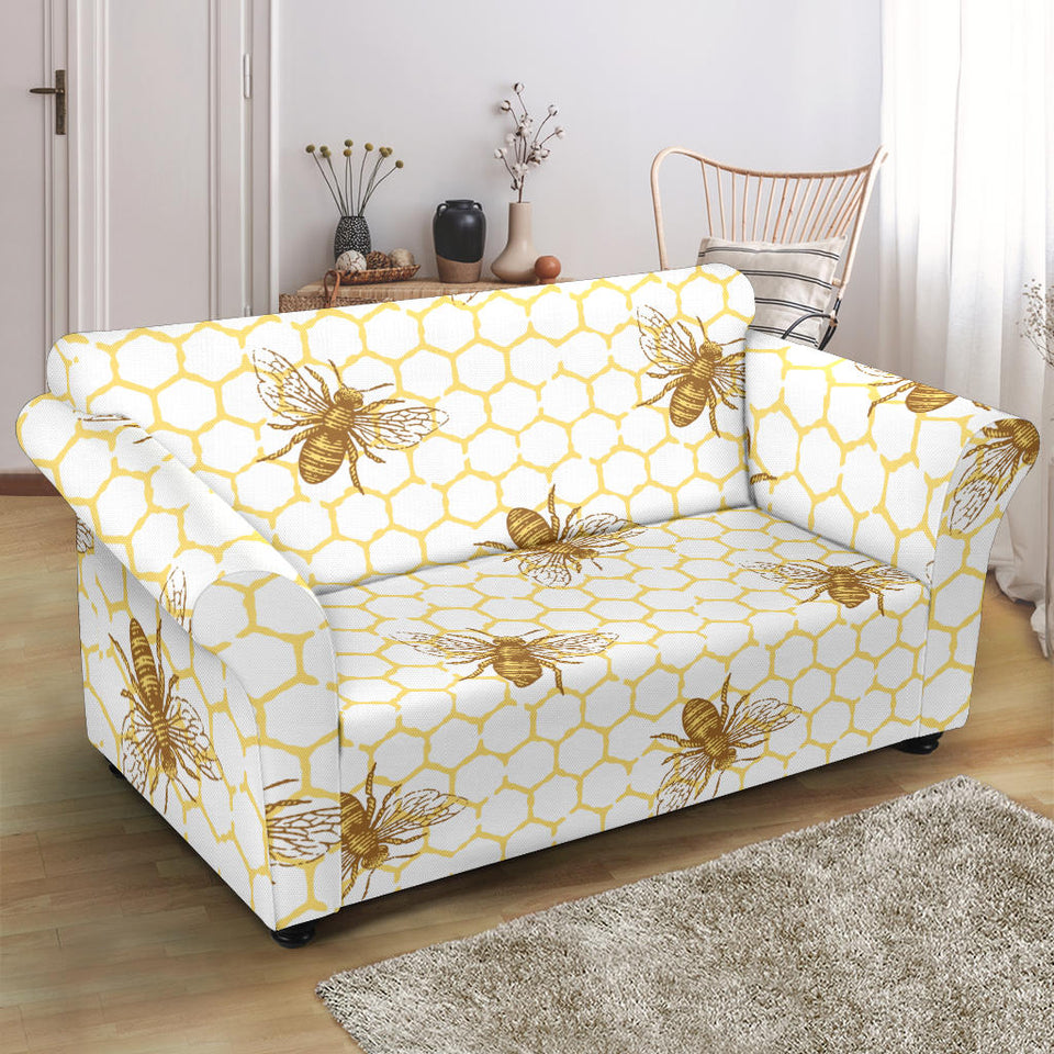 Bee Honeycomb Seamless Design Pattern Loveseat Couch Slipcover