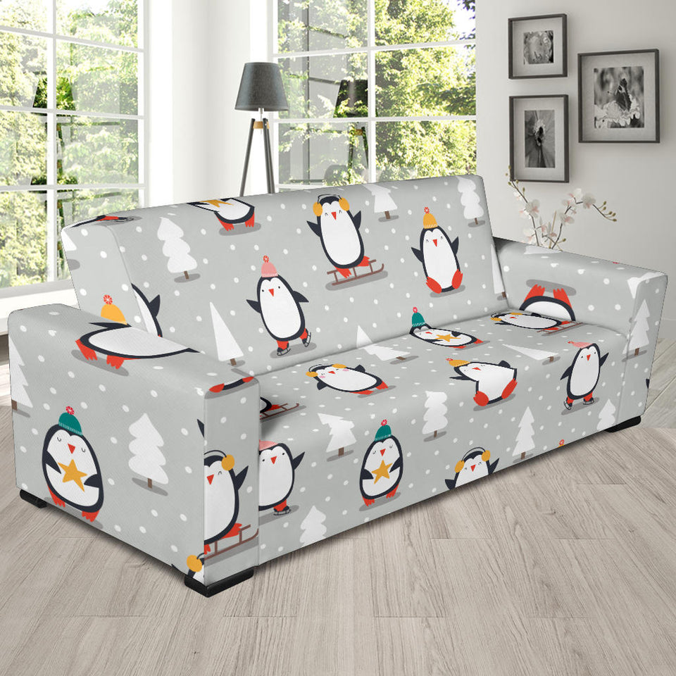 Cute Penguin Christmas Pattern Sofa Slipcover