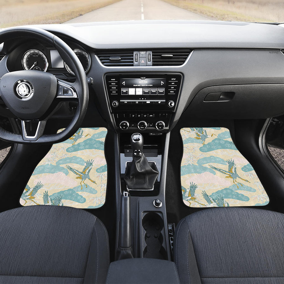 Bonsai Bamboo Stork Japanese Pattern Cream Theme Front And Back Car Mats