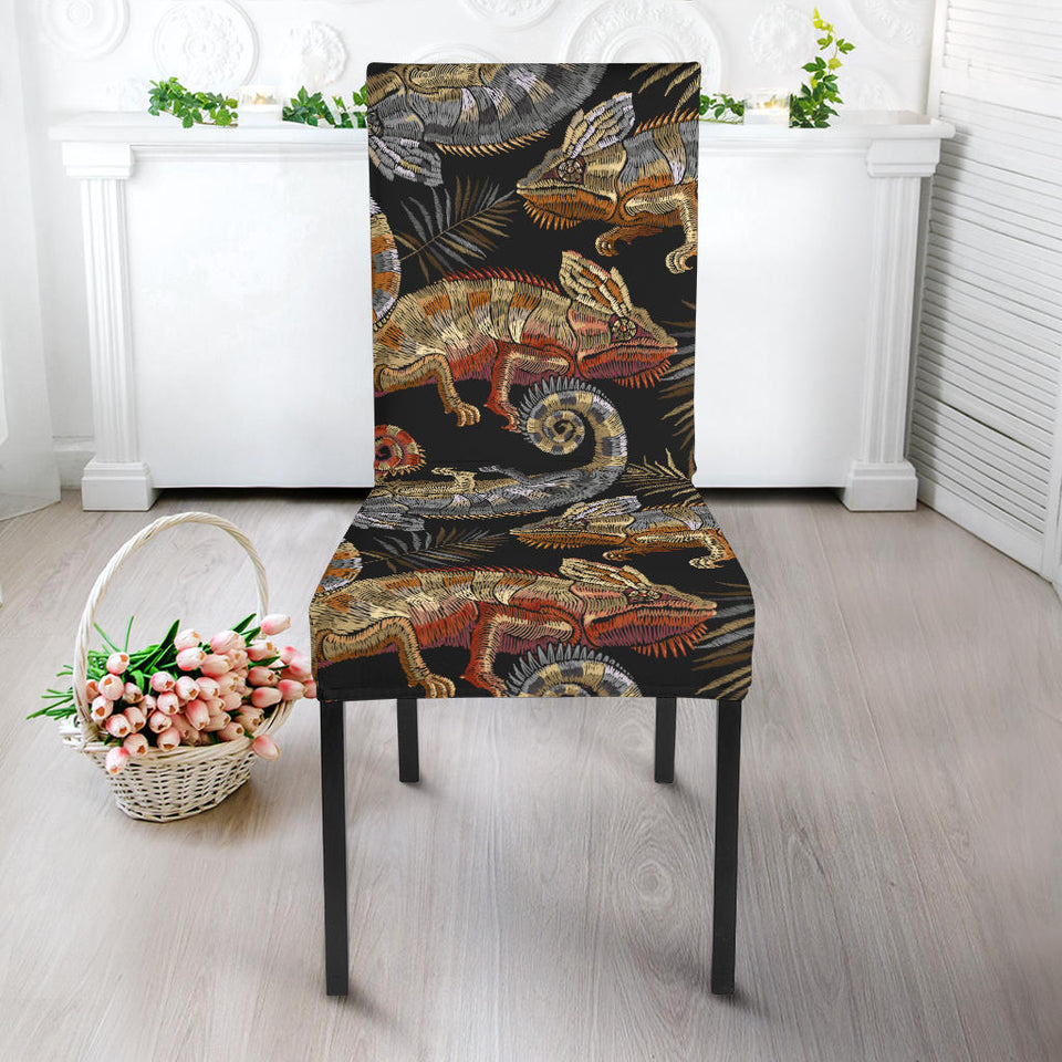 Chameleon Lizard Tropical Leaves Palm Tree Dining Chair Slipcover