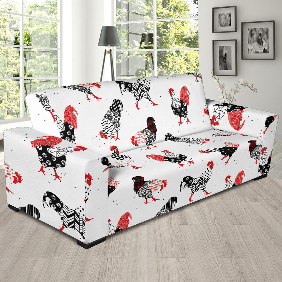 Cool Rooster Chicken Cock Floral Ornament Background Sofa Slipcover