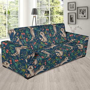 Raccoon Tropical Leaves Pattern Sofa Slipcover